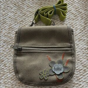 Haiku Taupe Crossbody Bag with Floral Accent